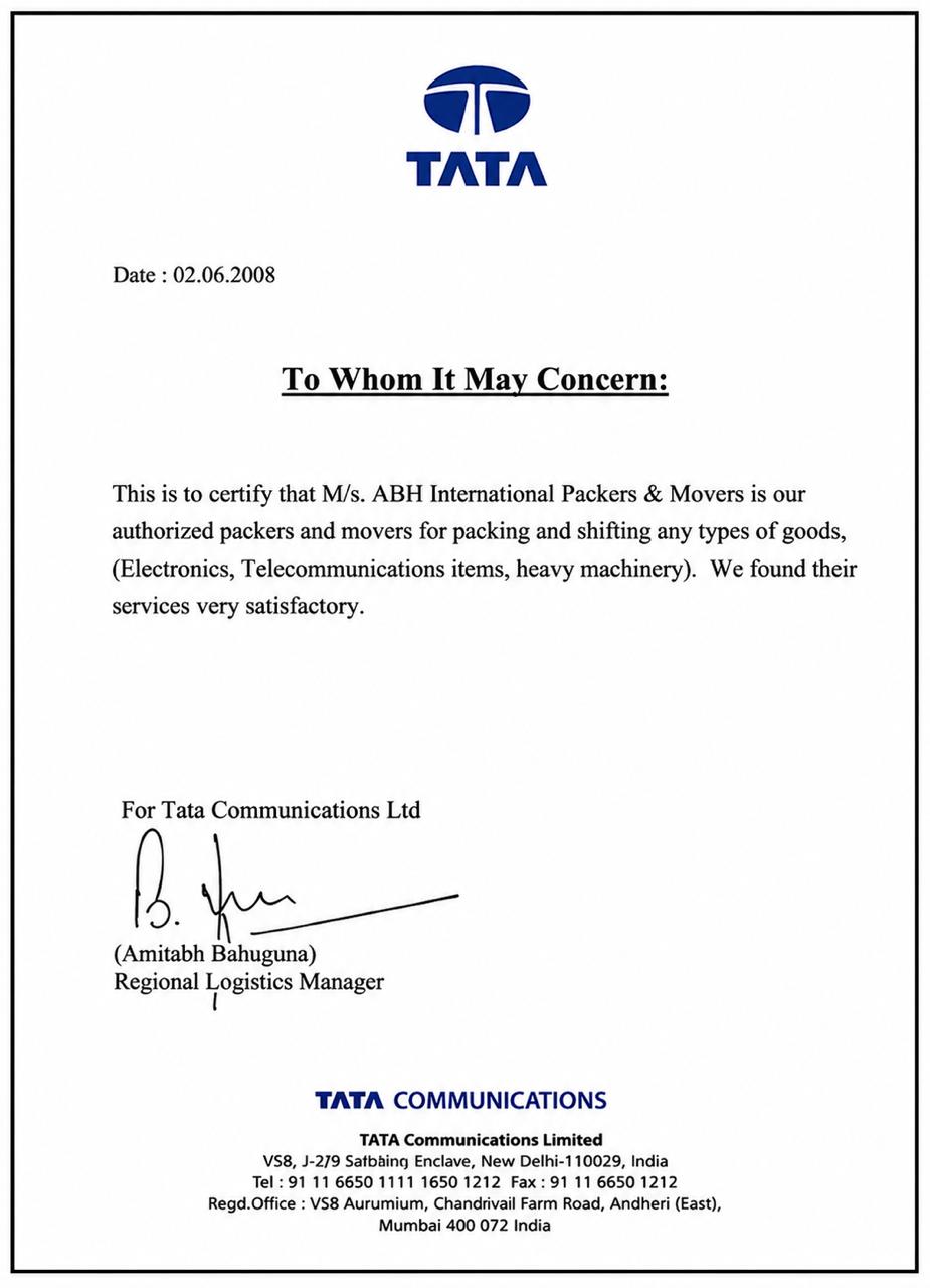 Tata Communications Certificate
